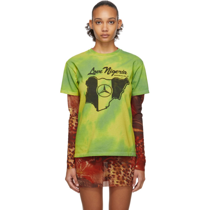 MOWALOLA MOWALOLA SSENSE EXCLUSIVE GREEN AND YELLOW LOVE NIGERIA TIE-DYE T-SHIRT