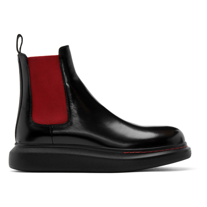 Alexander McQueen Black and Red Hybrid Chelsea Boots