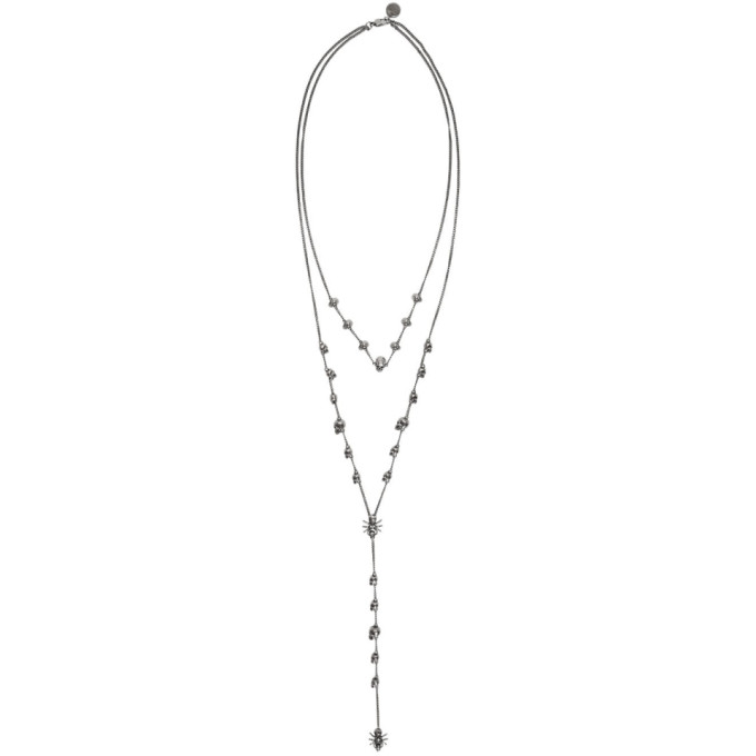 Click to view more detailed imagery on our partner's website Alexander Mcqueen Gunmetal Spider And Skull Necklace In 0446 Silvan