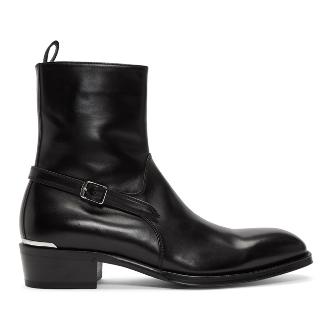 Alexander McQueen Black Leather Zip Up Boots