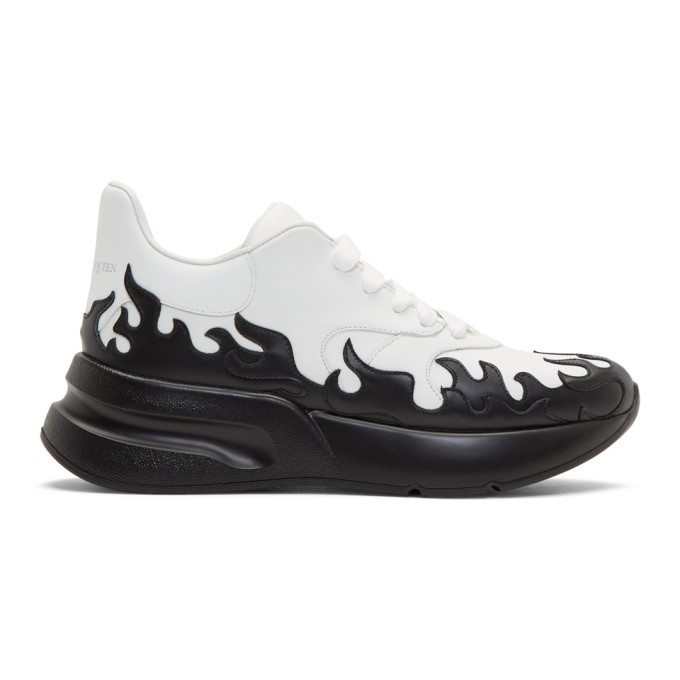 alexander mcqueen white and black runner leather sneakers