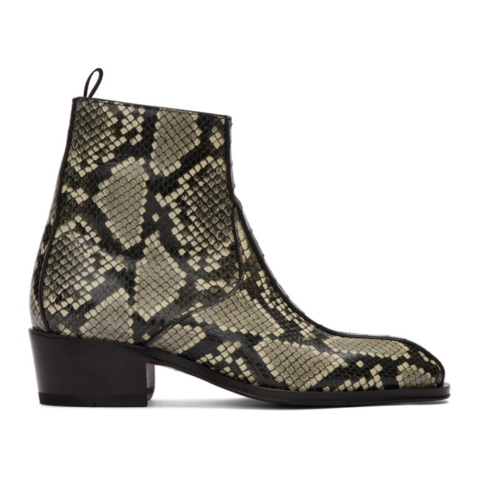 Giuseppe Zanotti Black and Grey Snake Zip-Up Boots
