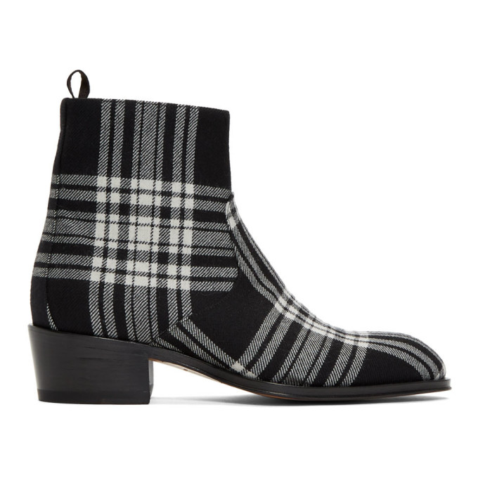 Giuseppe Zanotti Black and White Plaid Zip-Up Boots