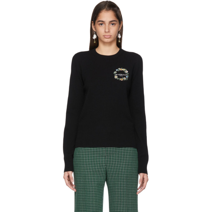 GIVENCHY GIVENCHY BLACK FLORAL EMBROIDERED SWEATER