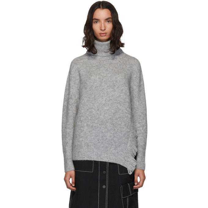 31 Phillip Lim Grey Fringe Overlap Turtleneck