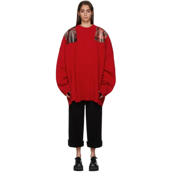 Raf Simons Red Oversized Patches Sweater In 00030 Red