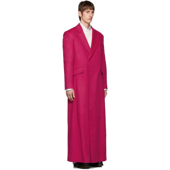 RAF SIMONS RAF SIMONS PINK WOOL DOUBLE-BREASTED LONG COAT