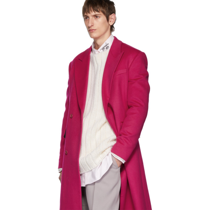 RAF SIMONS RAF SIMONS PINK WOOL DOUBLE-BREASTED LONG COAT