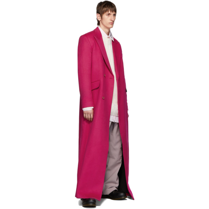 RAF SIMONS RAF SIMONS PINK WOOL DOUBLE-BREASTED LONG COAT