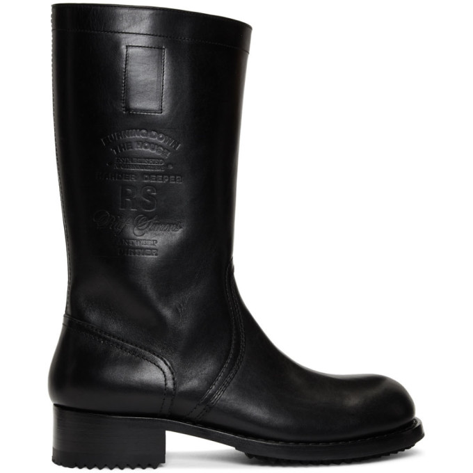 Raf Simons Black Embossed Logo Biker Boots