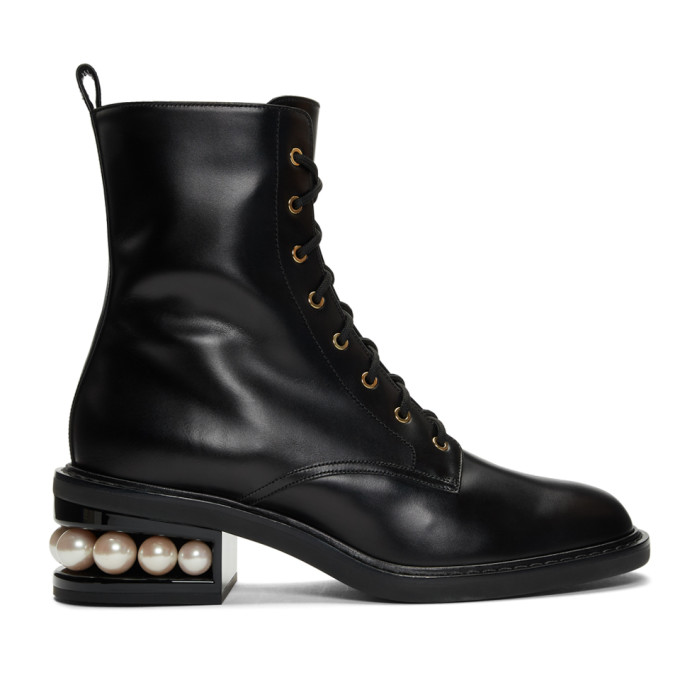 Nicholas Kirkwood Black Casati Pearl 35mm Combat Boots