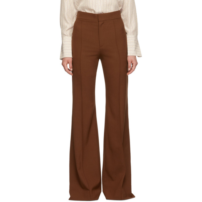Chloe Brown Stretch Wool Flared Trousers
