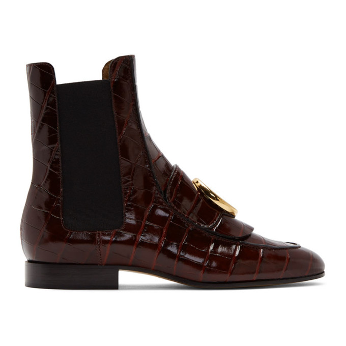 Chloe Burgundy Croc Chloe C Ankle Boots