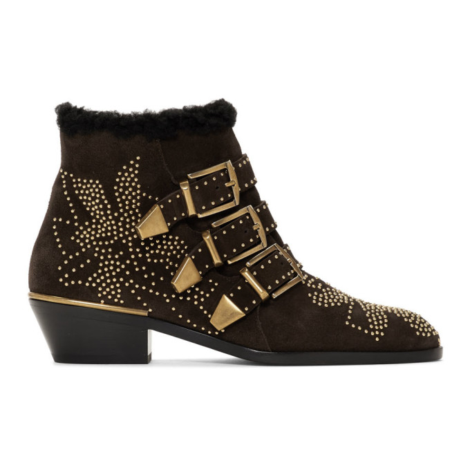 Chloe Brown Shearling Suede Susanna Boots