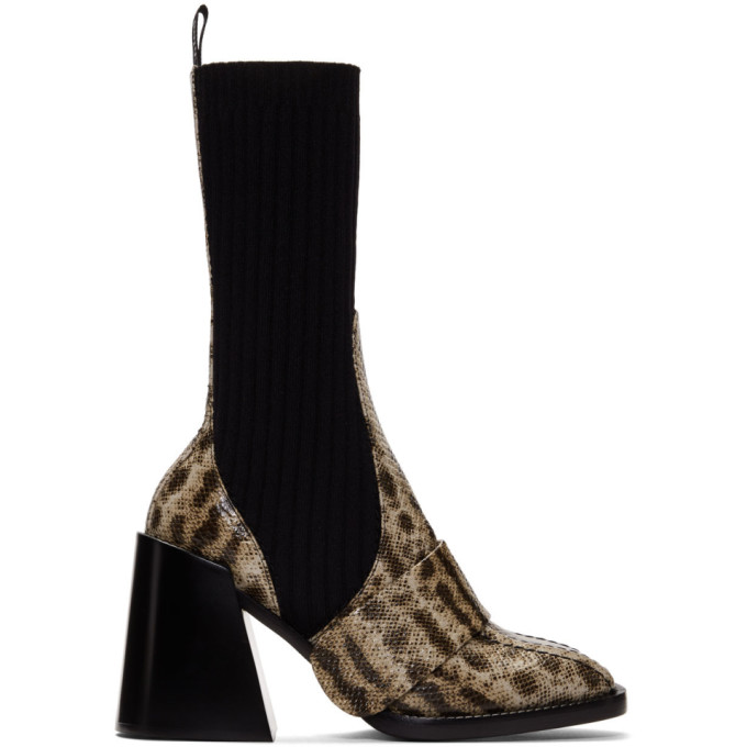 Chloe Beige Snake Bea Half-Sock Boots