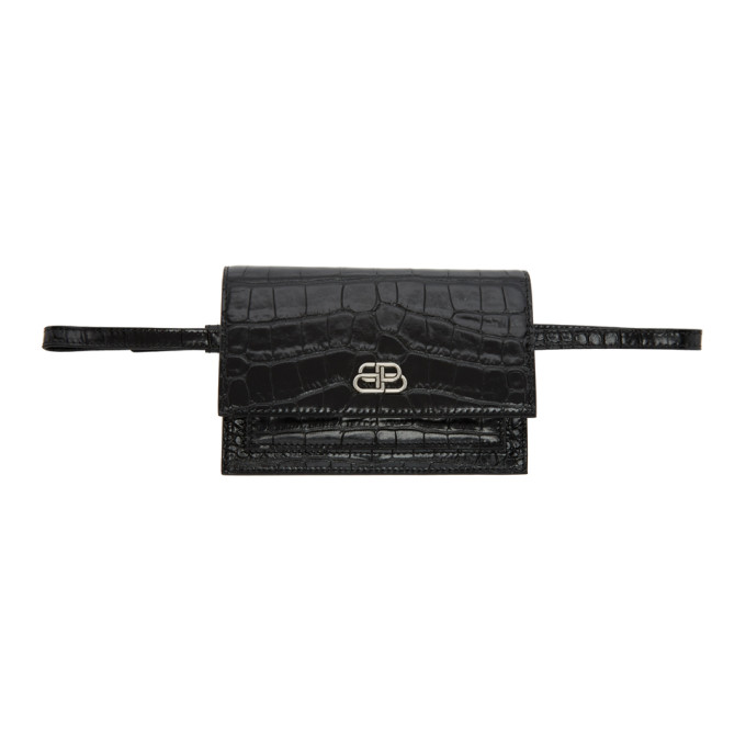 Click to view more detailed imagery on our partner's website Balenciaga Black Croc Xs Sharp Belt Bag In 1000 Black