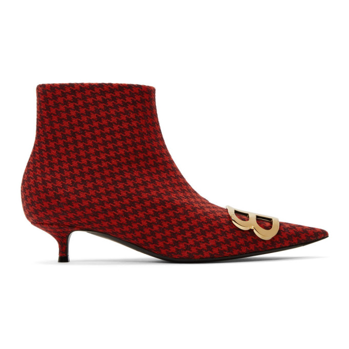 Balenciaga Red Houndstooth BB Booties