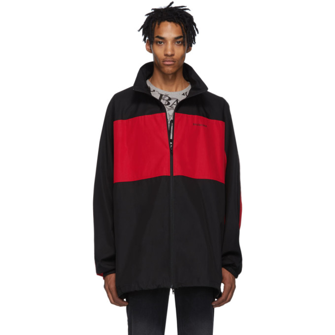 Balenciaga Balenciaga Black and Red Poplin Zip-Up Jacket