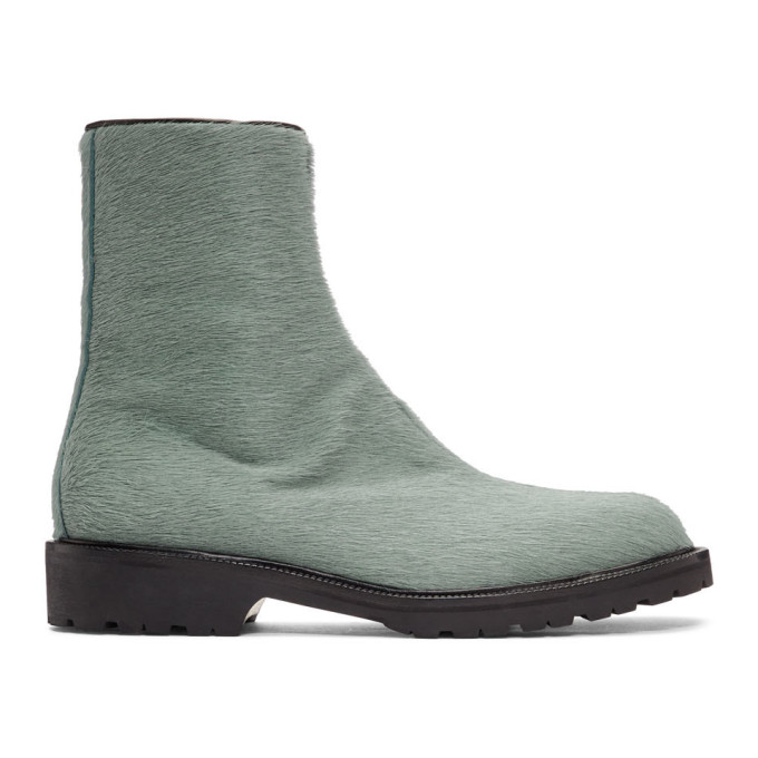 Dries Van Noten Blue Pony Hair Zip Boots