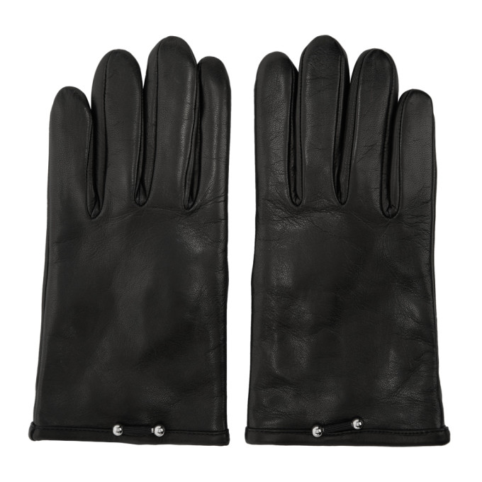 NEIL BARRETT NEIL BARRETT BLACK LEATHER PIERCED GLOVES