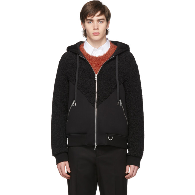 NEIL BARRETT NEIL BARRETT BLACK FAUX-FUR RETRO MODERNIST HOODIE