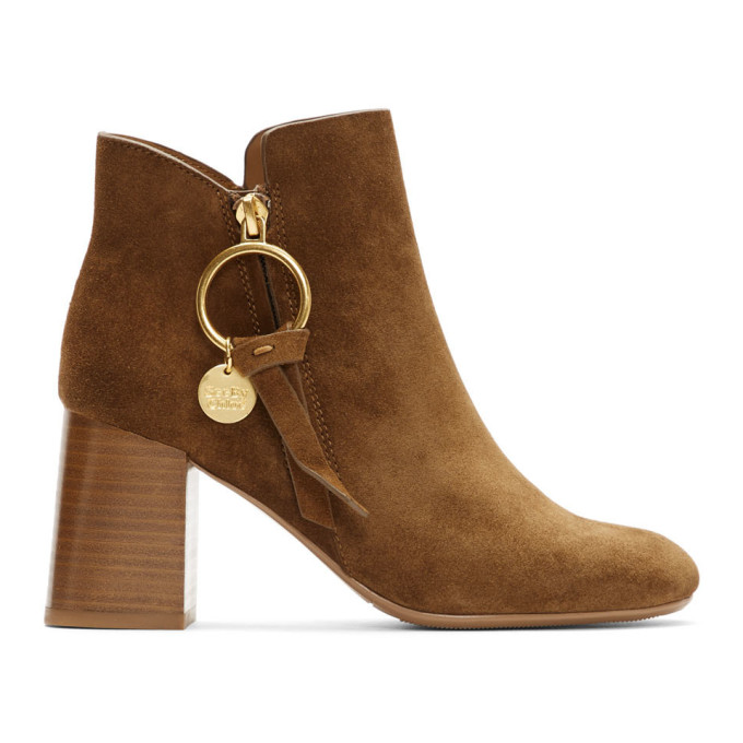 See by Chloe Brown Suede Medium Louise Ankle Boots