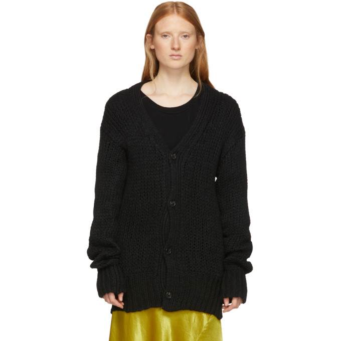 ANN DEMEULEMEESTER BLACK WOOL KNIT CARDIGAN