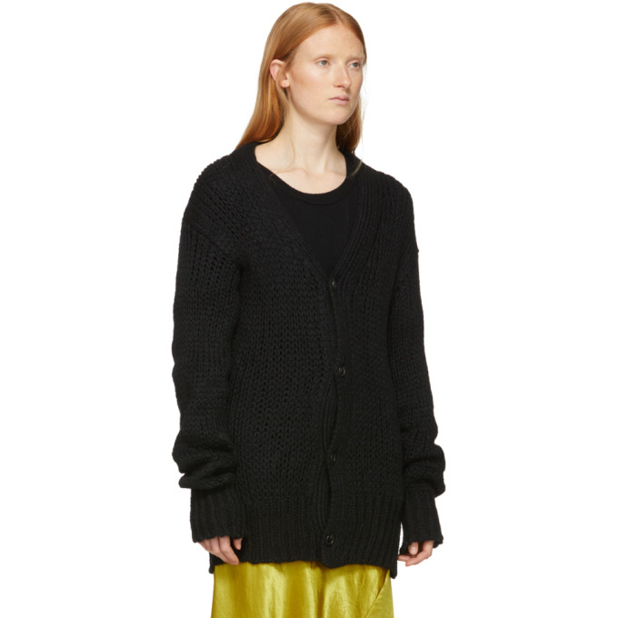 ANN DEMEULEMEESTER BLACK WOOL KNIT CARDIGAN