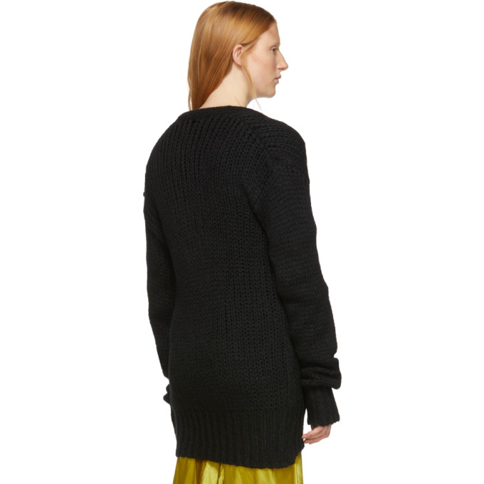 ANN DEMEULEMEESTER BLACK WOOL KNIT CARDIGAN