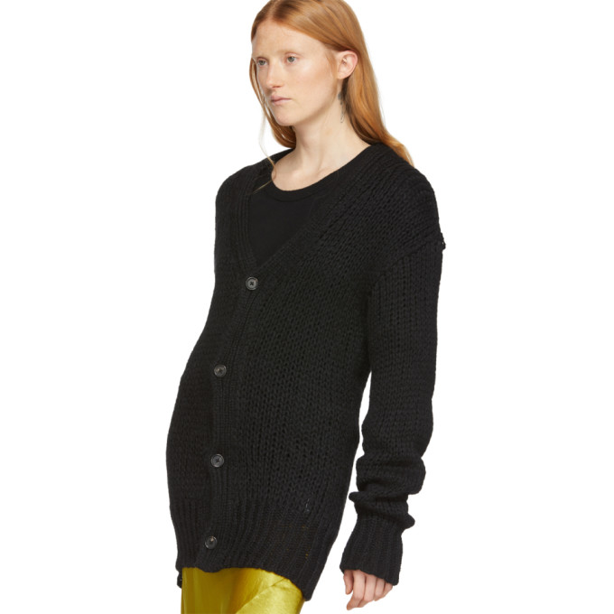 ANN DEMEULEMEESTER BLACK WOOL KNIT CARDIGAN