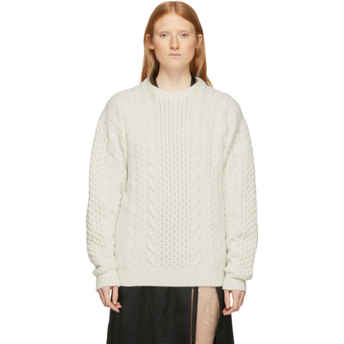 ANN DEMEULEMEESTER ANN DEMEULEMEESTER OFF-WHITE WOOL CABLE KNIT SWEATER