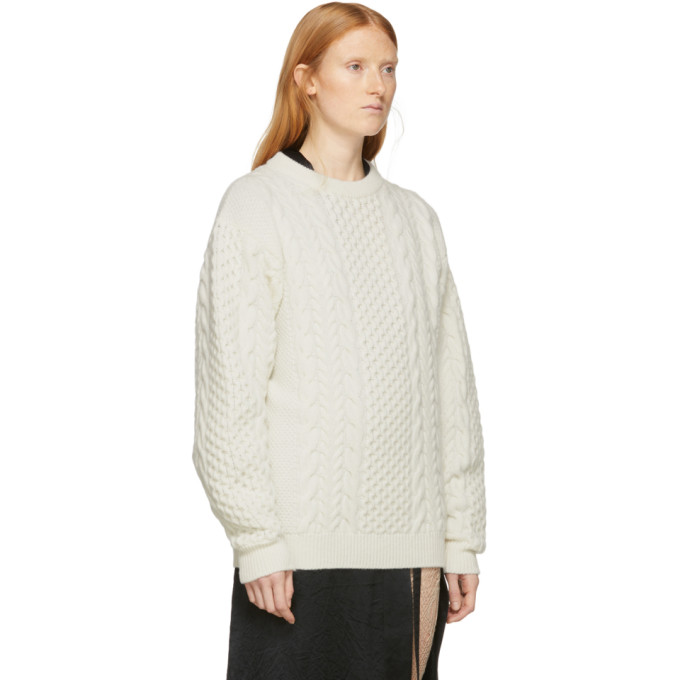 ANN DEMEULEMEESTER ANN DEMEULEMEESTER OFF-WHITE WOOL CABLE KNIT SWEATER