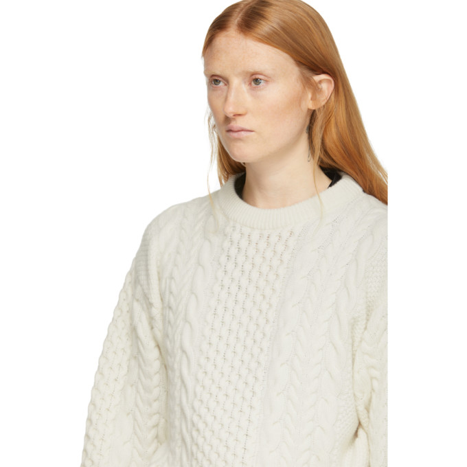 ANN DEMEULEMEESTER ANN DEMEULEMEESTER OFF-WHITE WOOL CABLE KNIT SWEATER