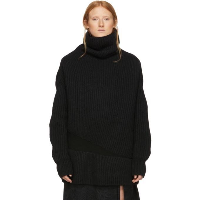 Ann Demeulemeester Black Side Elastic Turtleneck In Black/blk