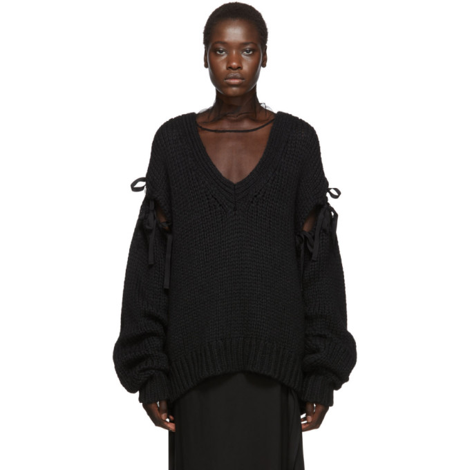 Click to view more detailed imagery on our partner's website Ann Demeulemeester Black Knitted V-neck Sweater