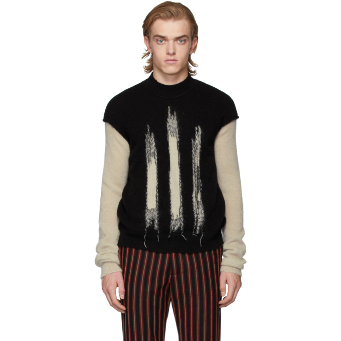 Click to view more detailed imagery on our partner's website Ann Demeulemeester Black And Off-White Crewneck Sweater In Black/Stone