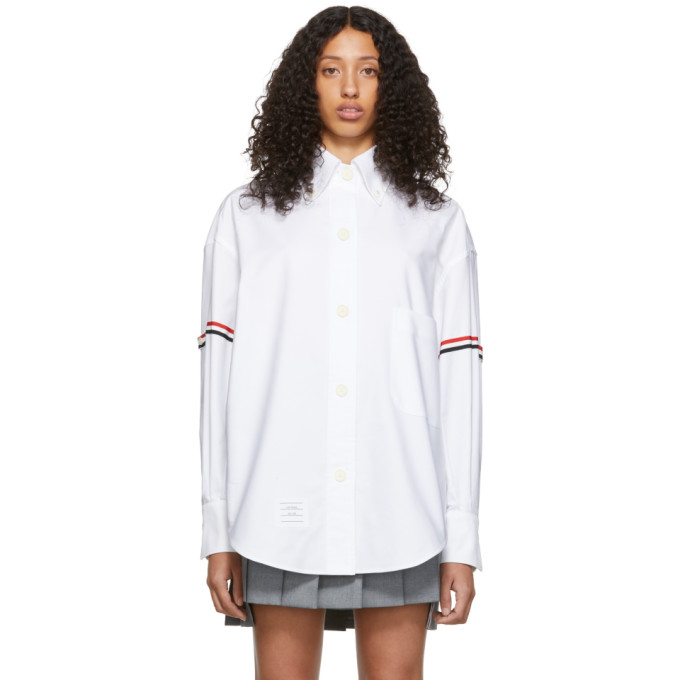 Thom Browne White Armband Supersized Cropped Shirt 192381F10900105