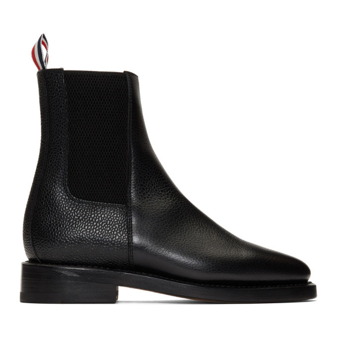 Thom Browne Black Pebble Grain Chelsea Boots