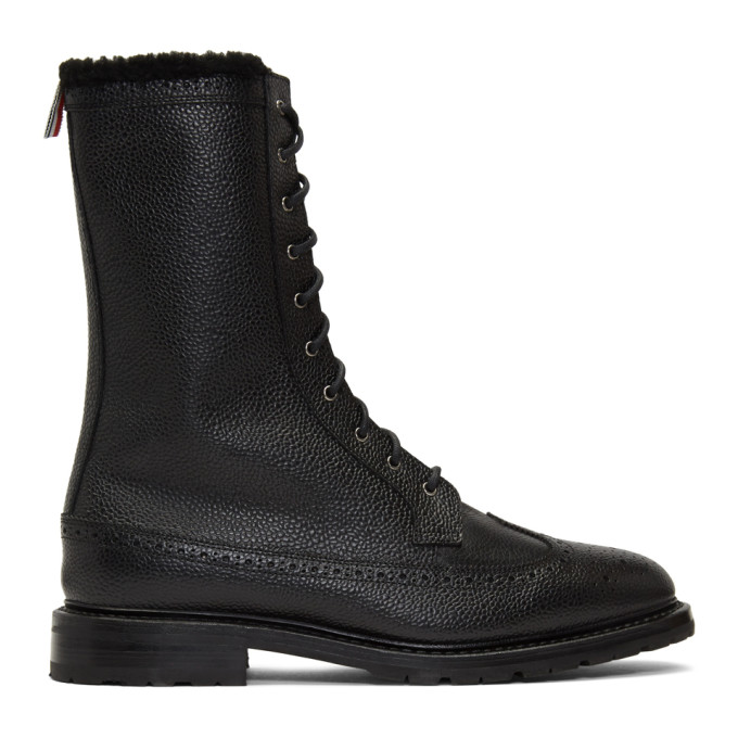 Thom Browne Black Shearling Longwing Commando Boots