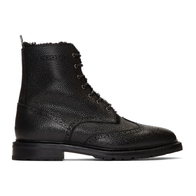 Thom Browne Black Shearling Lining Wingtip Boots