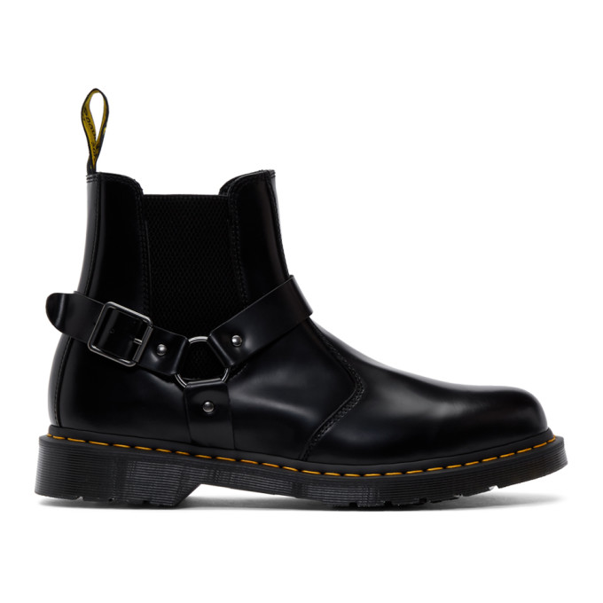 dr martens wincox black leather harness chunky chelsea boots