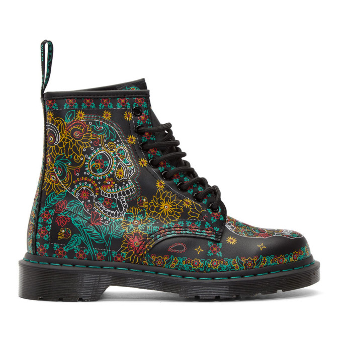 Dr. Martens Black Dia De Los Muertos 1460 Boots