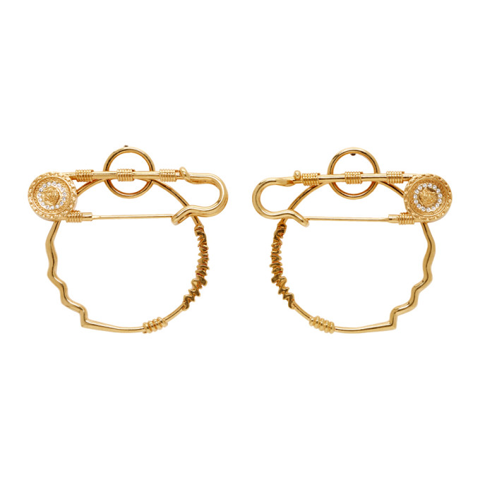 Versace Gold Medusa Safety Pin Hoop Earrings