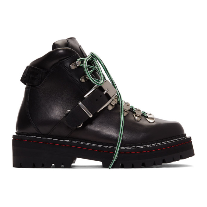 Versace Black Calfskin Buckle Boots
