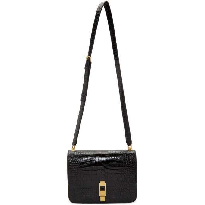 SAINT LAURENT SAINT LAURENT BLACK CROC CARRE SATCHEL BAG