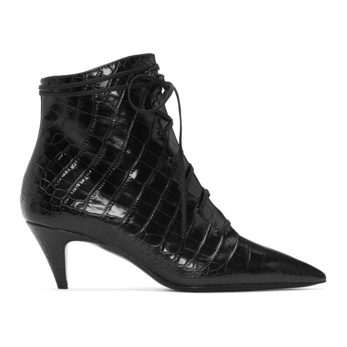 Saint Laurent Black Croc Kiki Boots