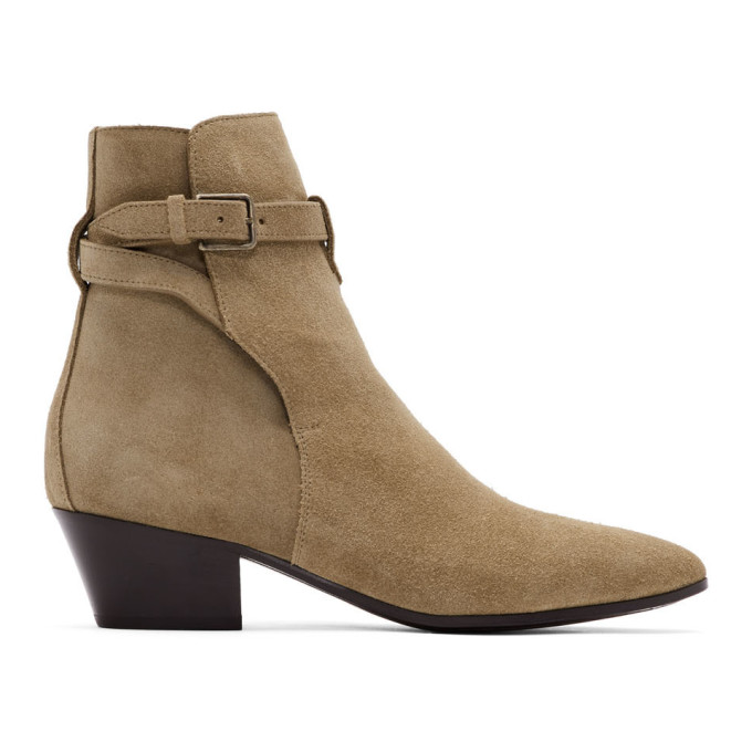 Saint Laurent Taupe Suede West Jodhpur Boots