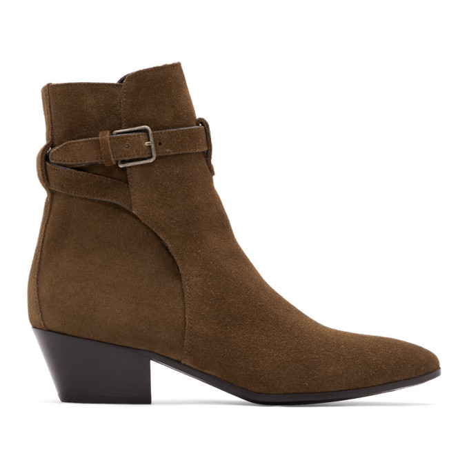 Saint Laurent Brown Suede West Jodhpur Boots