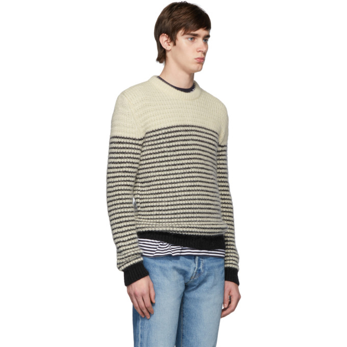 SAINT LAURENT OFF-WHITE & BLACK STRIPES CREWNECK SWEATER