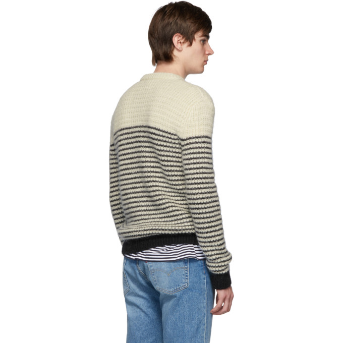 SAINT LAURENT OFF-WHITE & BLACK STRIPES CREWNECK SWEATER